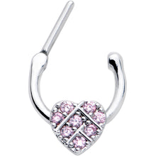 Load image into Gallery viewer, 16G 1/4 Pink CZ Gem Lattice Heart Cartilage Clicker