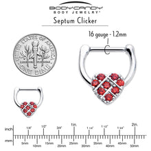 Load image into Gallery viewer, 16G 1/4 Red CZ Gem Lattice Heart Cartilage Clicker