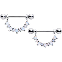 Load image into Gallery viewer, 14G 9/16 White Synthetic Opal October Birthstone Nipple Shield Set