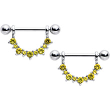 Load image into Gallery viewer, 14G 9/16 Yellow CZ Gem November Birthstone Dangle Nipple Shield Set