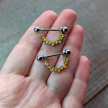 Load image into Gallery viewer, 14G 9/16 Yellow CZ Gem November Birthstone Dangle Nipple Shield Set