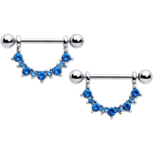Load image into Gallery viewer, 14G 9/16 Blue CZ Gem December Birthstone Dangle Nipple Shield Set