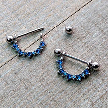 Load image into Gallery viewer, 14G 9/16 Blue CZ Gem December Birthstone Dangle Nipple Shield Set