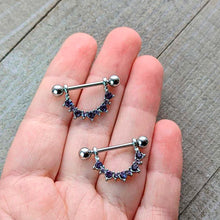 Load image into Gallery viewer, 14G 9/16 Purple CZ Gem February Birthstone Dangle Nipple Shield Set
