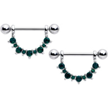 Load image into Gallery viewer, 14G 9/16 Green CZ Gem May Birthstone Dangle Nipple Shield Set