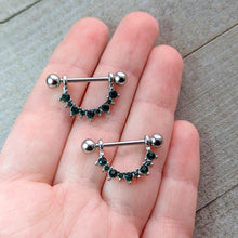 Load image into Gallery viewer, 14G 9/16 Green CZ Gem May Birthstone Dangle Nipple Shield Set