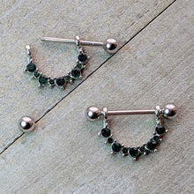 Load image into Gallery viewer, 14G 9/16 Green CZ Gem May Birthstone Dangle Nipple Shield Set