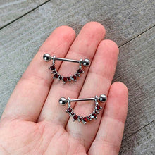 Load image into Gallery viewer, 14G 9/16 Red CZ Gem July Birthstone Dangle Nipple Shield Set
