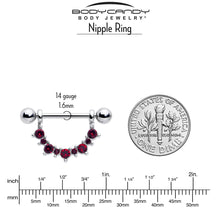 Load image into Gallery viewer, 14G 9/16 Red CZ Gem July Birthstone Dangle Nipple Shield Set
