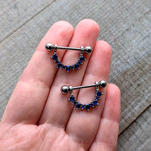 Load image into Gallery viewer, 14G 9/16 Blue CZ Gem September Birthstone Dangle Nipple Shield Set