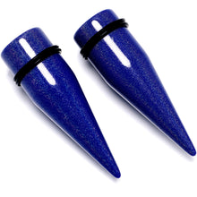 Load image into Gallery viewer, Blue Shimmer Acrylic Straight Taper Set 6mm to 20mm Sizes