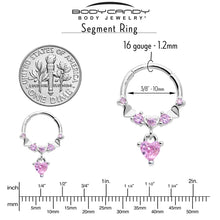 Load image into Gallery viewer, 16G 3/8 Pink CZ Gem Love Heart Dangle Hinged Segment Ring