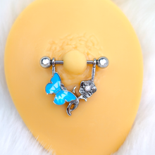 Load image into Gallery viewer, 14G 9/16 Butterfly Blue Rose Flower Dangle Nipple Ring Set