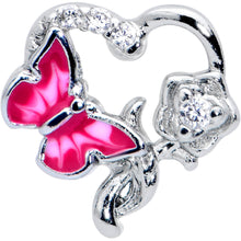 Load image into Gallery viewer, 16G 1/4 Clear CZ Gem Butterfly Rose Pink Cartilage Tragus Stud