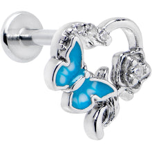 Load image into Gallery viewer, 16G 5/16 Clear CZ Gem Butterfly Rose Blue Internally Threaded Labret