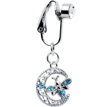 将图片加载到图库查看器,Blue Gem Lunar Dragonfly Fake Clip On Belly Ring