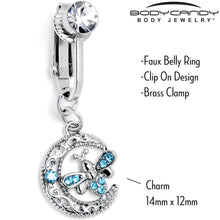 将图片加载到图库查看器,Blue Gem Lunar Dragonfly Fake Clip On Belly Ring