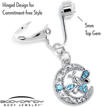 将图片加载到图库查看器,Blue Gem Lunar Dragonfly Fake Clip On Belly Ring