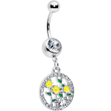 Load image into Gallery viewer, Clear Gem Cat Yellow Flowers Dangle Belly Ring
