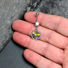 Load image into Gallery viewer, Clear Gem Cat Yellow Flowers Dangle Belly Ring