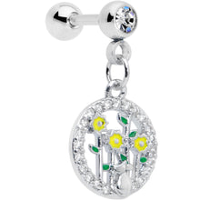 Load image into Gallery viewer, 16G 1/4 Clear Gem Cat Yellow Flowers Dangle Cartilage Earring