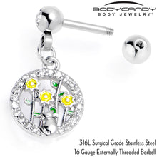 Load image into Gallery viewer, 16G 1/4 Clear Gem Cat Yellow Flowers Dangle Cartilage Earring