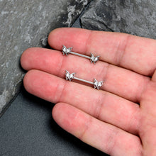 Load image into Gallery viewer, 14G 9/16 Clear Gem Fancy Fab Butterfly Barbell Nipple Ring Set