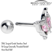 Load image into Gallery viewer, 16G 1/4 Pink Gem Fancy Fab Butterfly Cartilage Tragus Earring