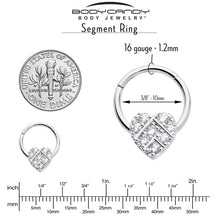 将图片加载到图库查看器,16G 3/8 Clear CZ Gem Lattice Heart Hinged Segment Ring