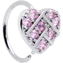 Load image into Gallery viewer, 20G 5/16 Pink CZ Gem Lattice Heart Nose Hoop