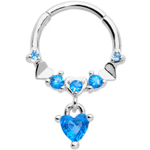 将图片加载到图库查看器,16G 3/8 Aqua CZ Gem Love Heart Dangle Hinged Segment Ring