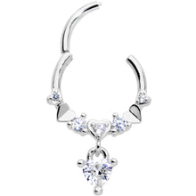 将图片加载到图库查看器,16G 3/8 Clear CZ Gem Love Heart Dangle Hinged Segment Ring