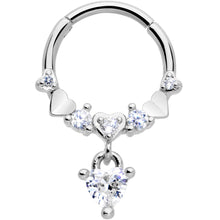 将图片加载到图库查看器,16G 3/8 Clear CZ Gem Love Heart Dangle Hinged Segment Ring