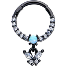 Load image into Gallery viewer, 16G 3/8 Blue Synthetic Opal Black Butterfly Hinged Segment Ring