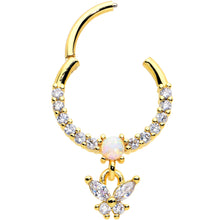 Load image into Gallery viewer, 16G 3/8 White Synthetic Opal Gold Tone Butterfly Hinged Segment Ring