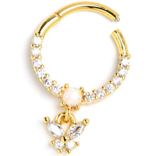 Load image into Gallery viewer, 16G 3/8 White Synthetic Opal Gold Tone Butterfly Hinged Segment Ring