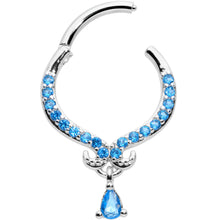 Load image into Gallery viewer, 16G 3/8 Blue CZ Gem Elegant Curves Dangle Hinged Segment Ring