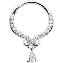 Load image into Gallery viewer, 16G 3/8 Clear CZ Gem Elegant Curves Dangle Hinged Segment Ring