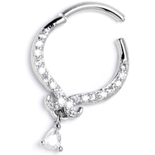 Load image into Gallery viewer, 16G 3/8 Clear CZ Gem Elegant Curves Dangle Hinged Segment Ring