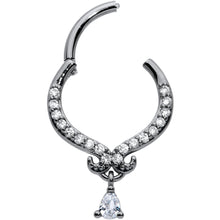 Load image into Gallery viewer, 16G 3/8 Clear CZ Gem Black Elegant Curves Hinged Segment Ring