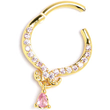 Load image into Gallery viewer, 16G 3/8 Pink CZ Gem Gold Tone Elegant Curves Hinged Segment Ring