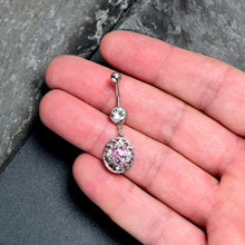 将图片加载到图库查看器,Pink Clear Gem Flower Oval Elegance Dangle Belly Ring