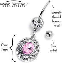 将图片加载到图库查看器,Pink Clear Gem Flower Oval Elegance Dangle Belly Ring