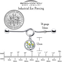 Load image into Gallery viewer, 14G Clear Gem Cat Yellow Flowers Dangle Project Bar 38mm