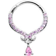 将图片加载到图库查看器,16G 3/8 Pink CZ Gem Elegant Curves Dangle Hinged Segment Ring