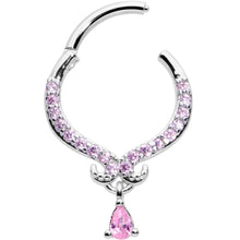 将图片加载到图库查看器,16G 3/8 Pink CZ Gem Elegant Curves Dangle Hinged Segment Ring