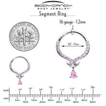 将图片加载到图库查看器,16G 3/8 Pink CZ Gem Elegant Curves Dangle Hinged Segment Ring