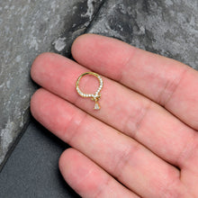 Load image into Gallery viewer, 16G 3/8 Clear CZ Gem Gold Hue Elegant Curves Dangle Hinged Segment Ring