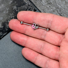 Load image into Gallery viewer, 14G Clear Gem Butterfly Rose Flower Pink Industrial Barbell 38mm