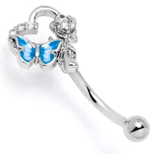 Load image into Gallery viewer, 16G 5/16 Clear Gem Butterfly Rose Flower Blue Curved Eyebrow Ring